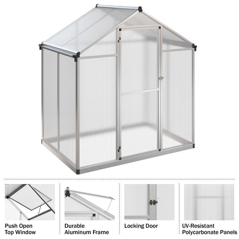 Walk In Greenhouse - 4ft x 6ft Outdoor Green House with Roof Vent and Rain Gutter - Sturdy Polycarbonate Panels with Aluminum Frame