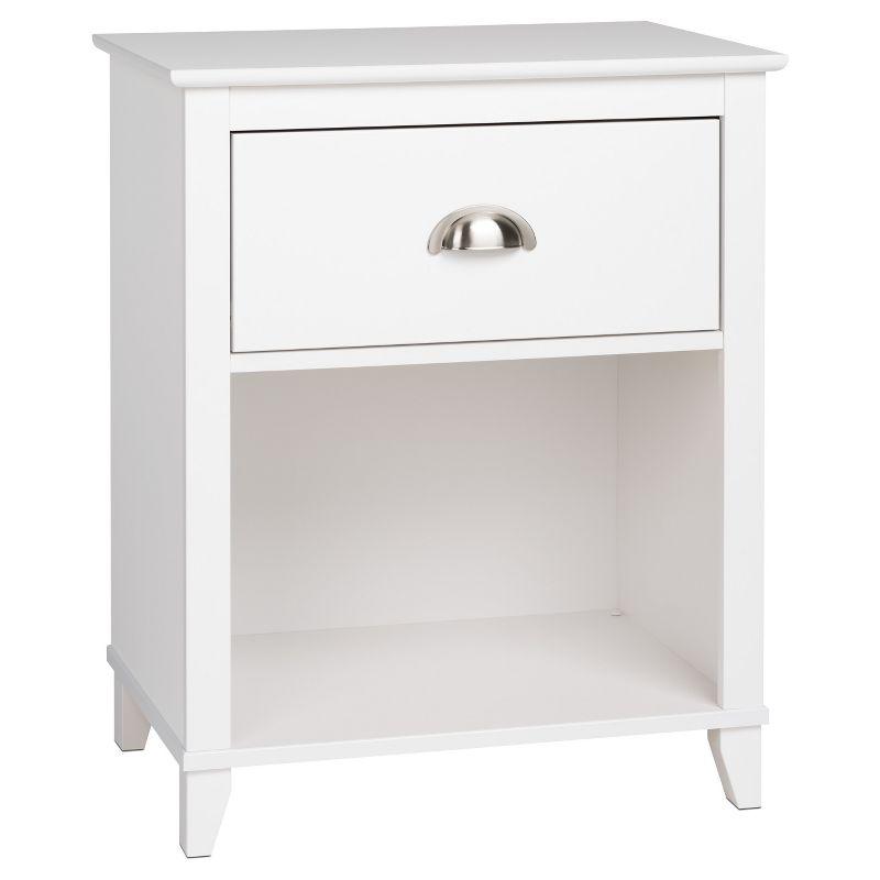 Yaletown Nightstand - White - Prepac: 1-Drawer, Open Cubby, Tapered Wood Legs, 28" Height