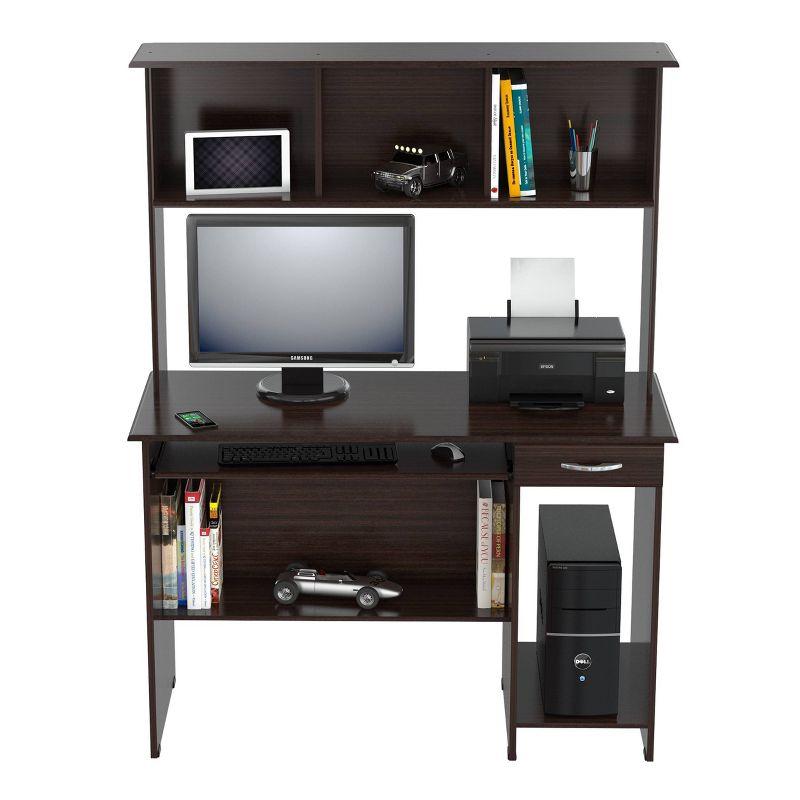 Espresso Wood Computer Desk with Hutch and Drawer