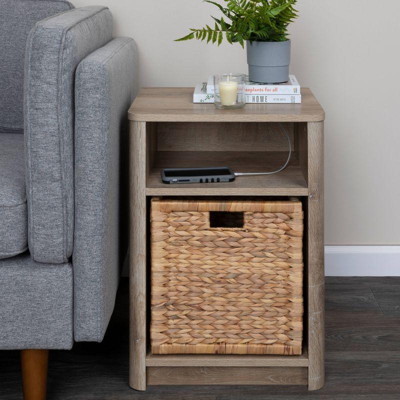 Storied Home Radius Nightstand Square Cube Storage Compartment Coastal Oak : Modern Farmhouse Style, Scratch-Resistant, Device Charging Slot