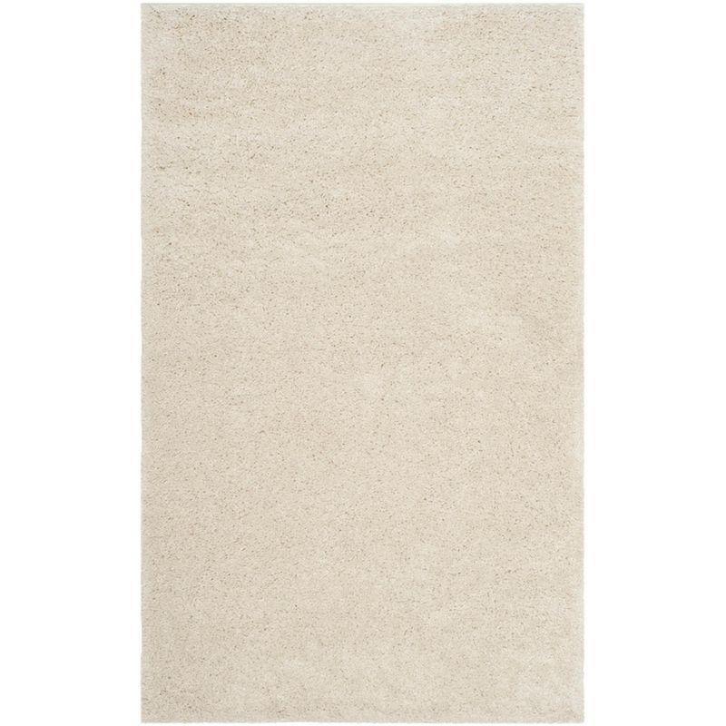 Cream Rectangular Shag Wool Area Rug