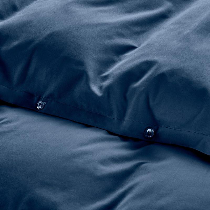 Navy Blue Cotton Sateen Queen Duvet Cover Set