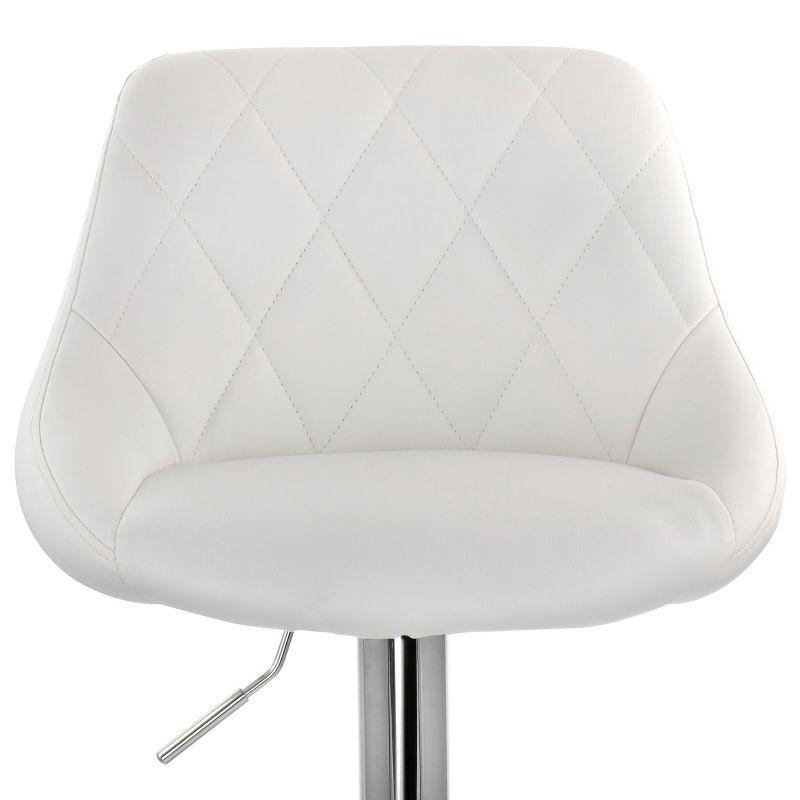 Elama 2 Piece Diamond Stitched Faux Leather Bar Stool in White with Chrome Base  and Adjustable Height