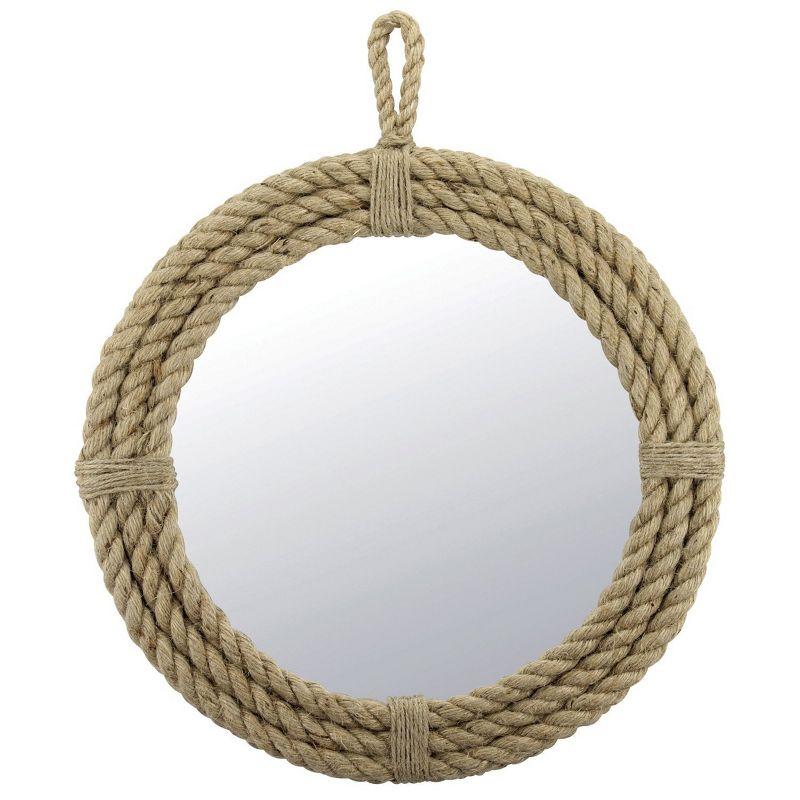 Nautical Charm 16.5" Round Rope-Wrapped Wall Mirror with Hanging Loop