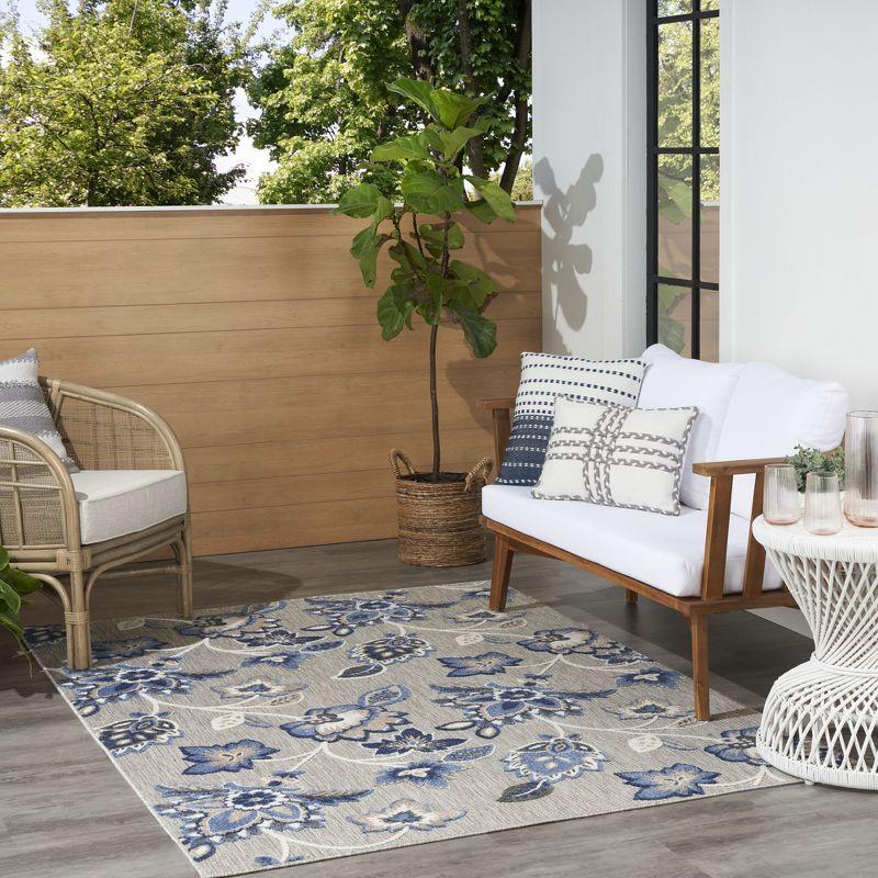 Nourison Aloha Floral Farmhouse Flatweave High-Low Indoor Outdoor Area Rug Blue Grey 7' x 10'