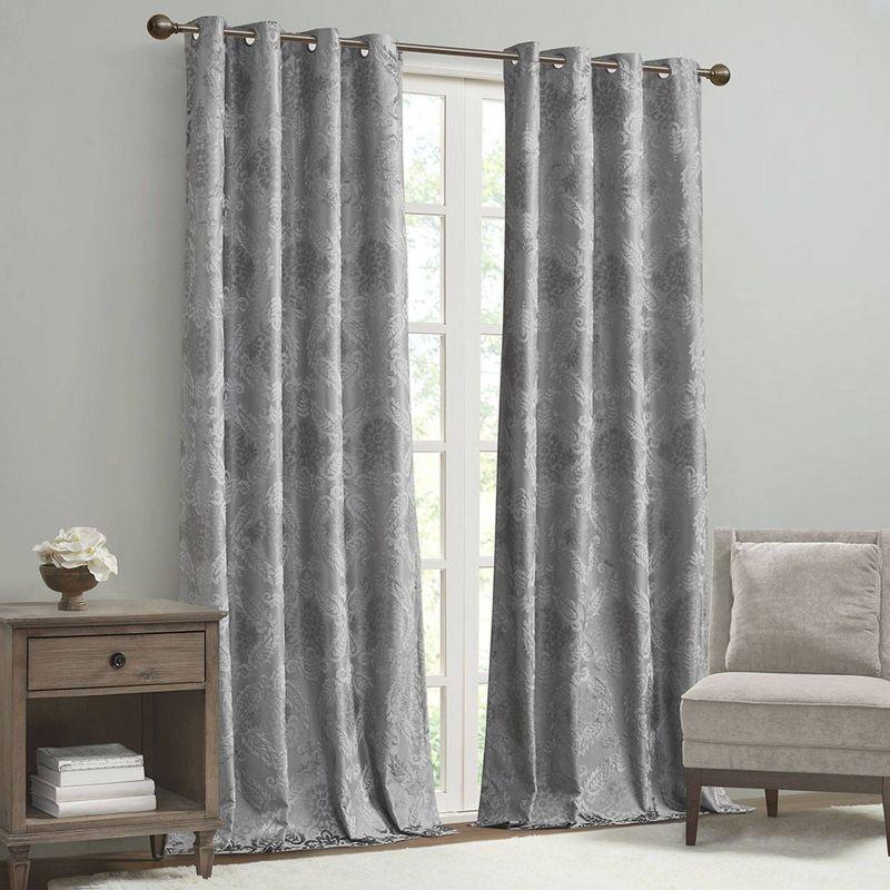 Madison Park Amelia Knitted Jacquard Paisley Total Blackout Grommet Top Single Curtain Panel