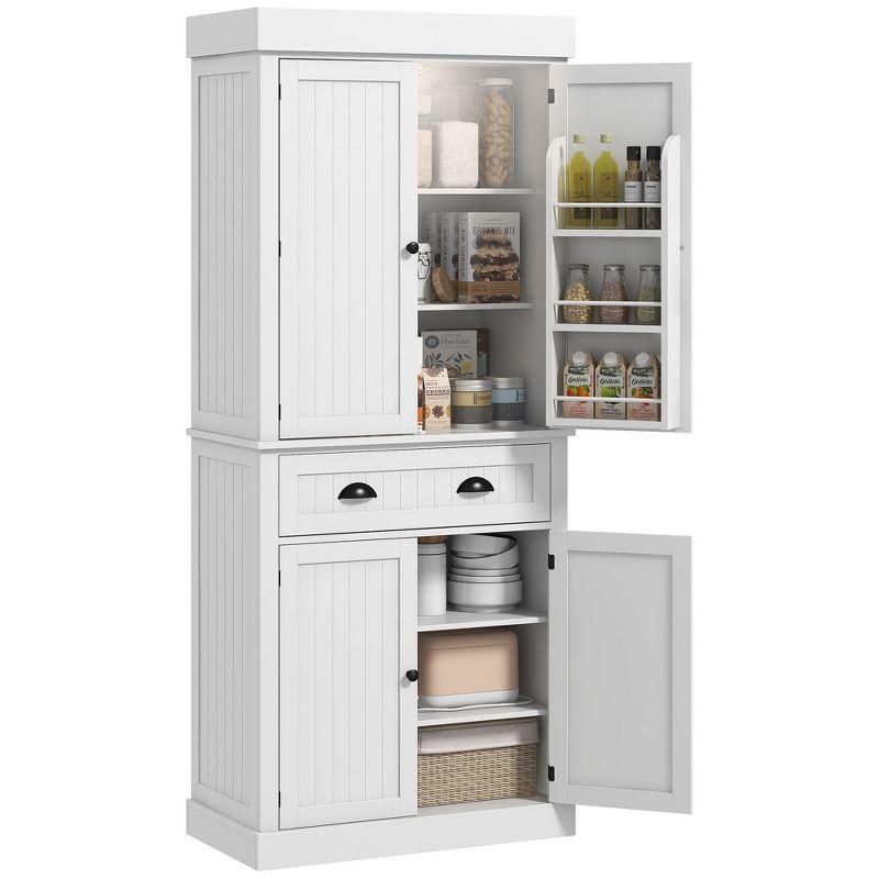 HOMCOM 71" LED Kitchen Pantry Cabinet, Tall Storage Cabinet with 6 Door Shelves, a Drawer and 4 Adjustable Shelves, White