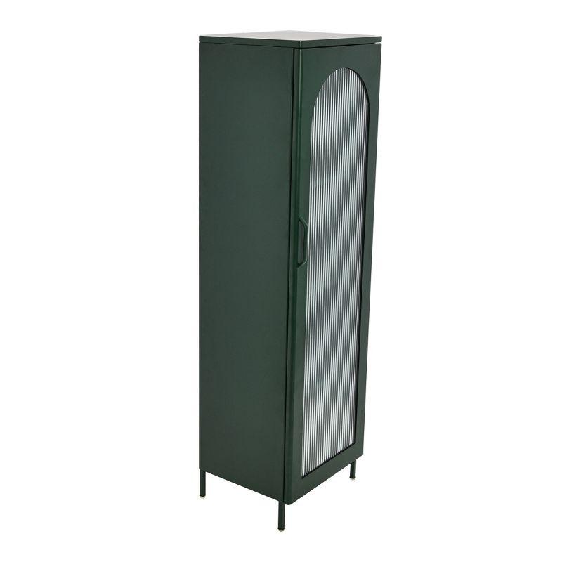 Storied Home Tall Metal Accent Cabinet with 3 Adjustable Storage Shelves and Arched Glass Door