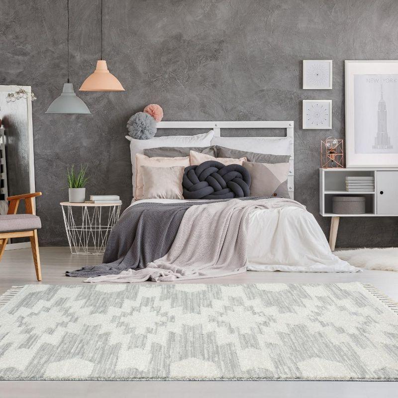 Geometric Braided Fringe 5' x 7' Gray Synthetic Area Rug