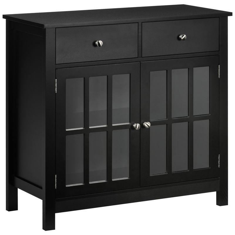 Black Wood Sideboard Buffet Cabinet with Glass Doors