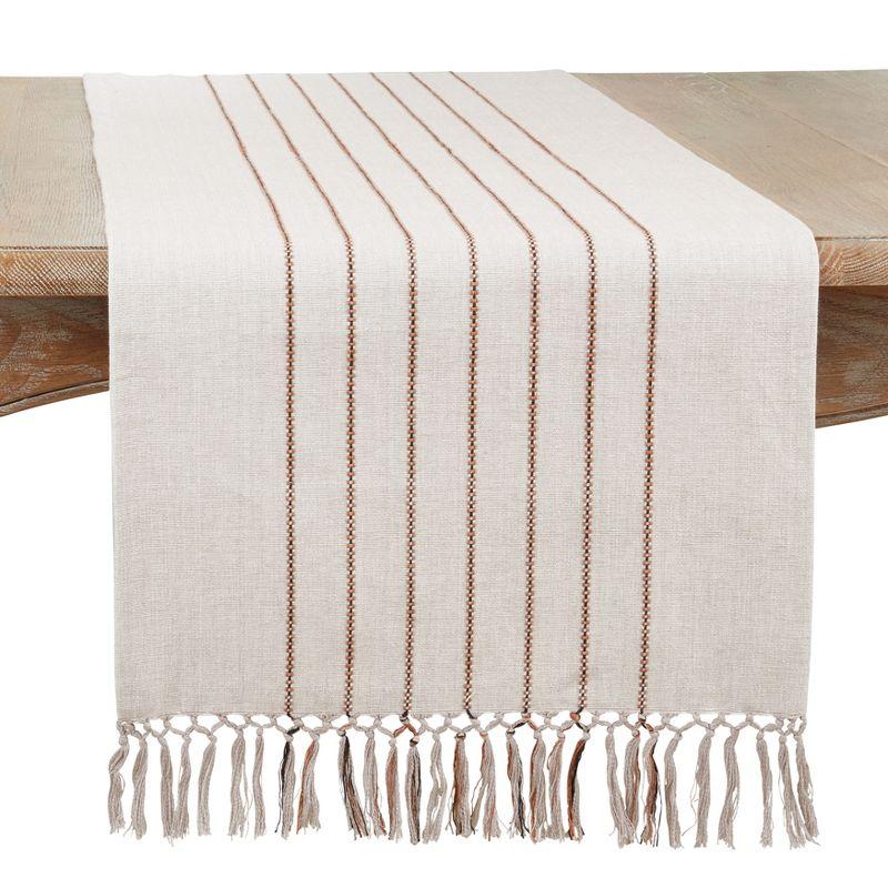 Gray Cotton Striped Dinner Table Runner with Fringes