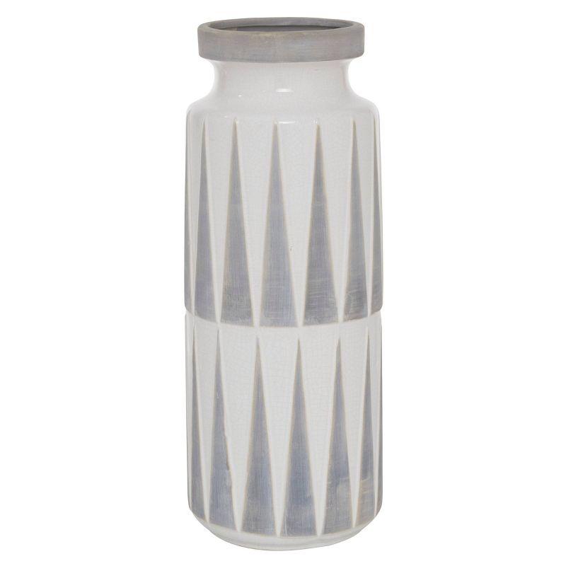 Novogratz Ceramic Decorative White Vase with Triangle Patterns