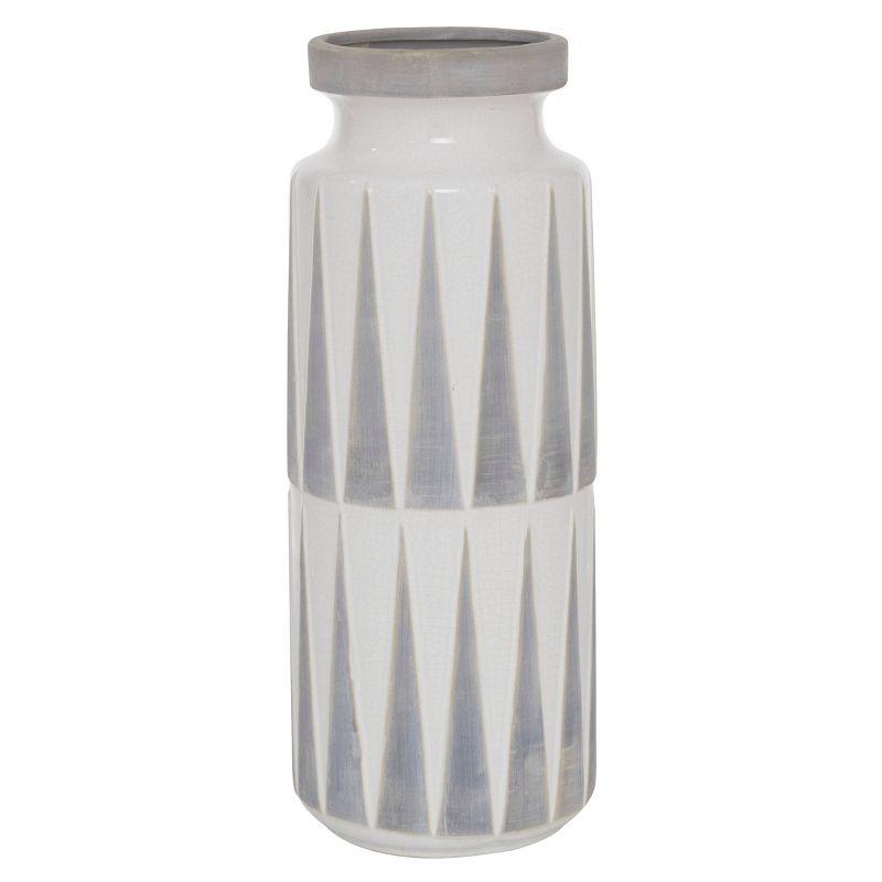 Elegant 17" White Ceramic Vase with Triangle Patterns