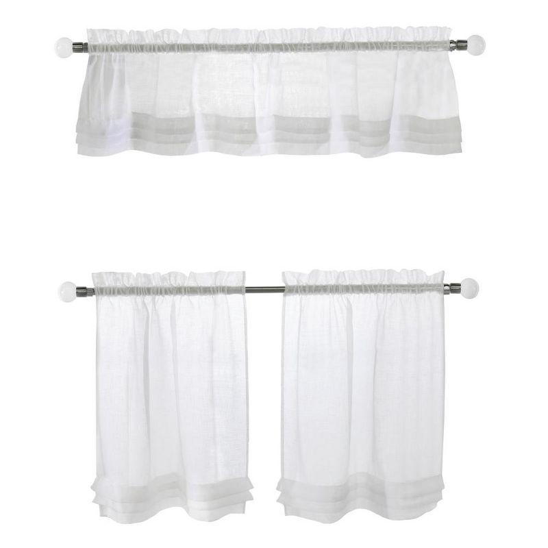 White Sheer Polyester Rod Pocket Curtain Tiers and Valance Set 52" x 24"