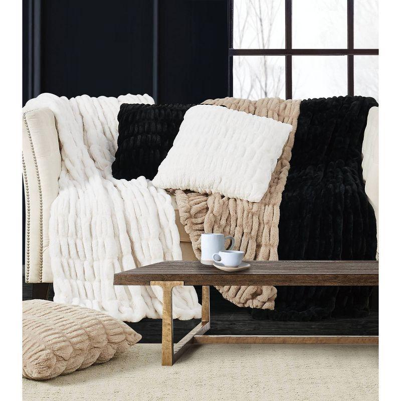 Ivory Faux Fur Reversible Throw Blanket