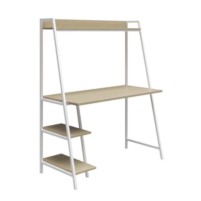 Pale Oak and White Metal Ladder Desk with Shelves