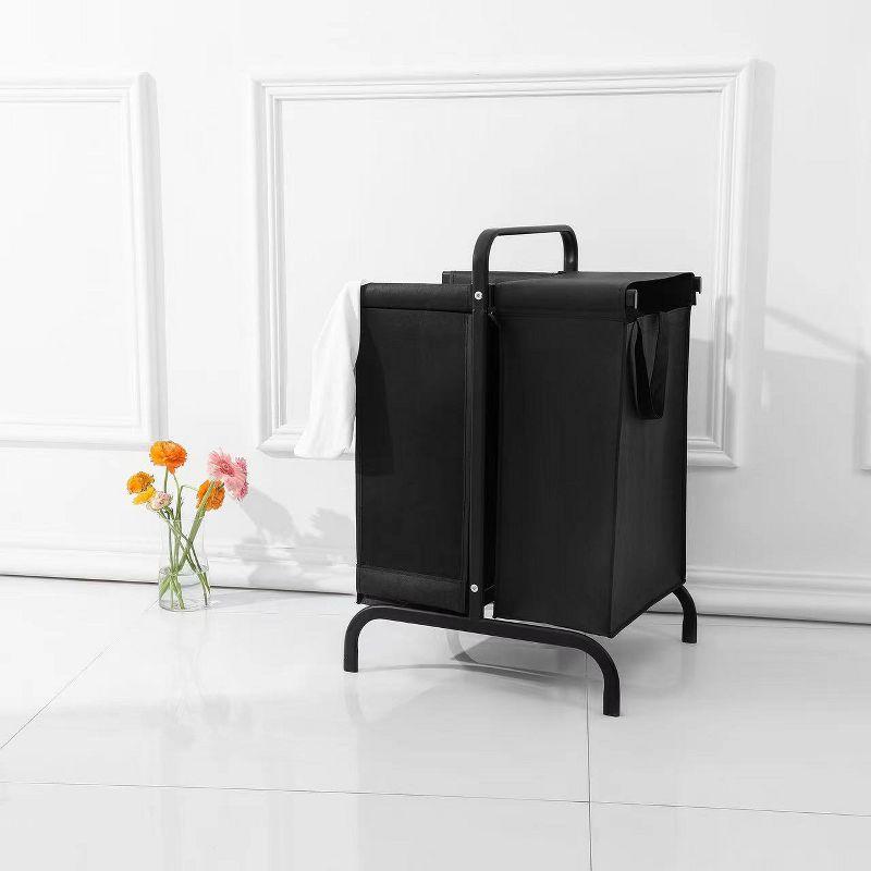 2-Tier Laundry Hamper, 110L Large Oxford Laundry Sorters, Laundry Hamper With Lid, Laundry Hampers On Wheels Black-Cuddlewood