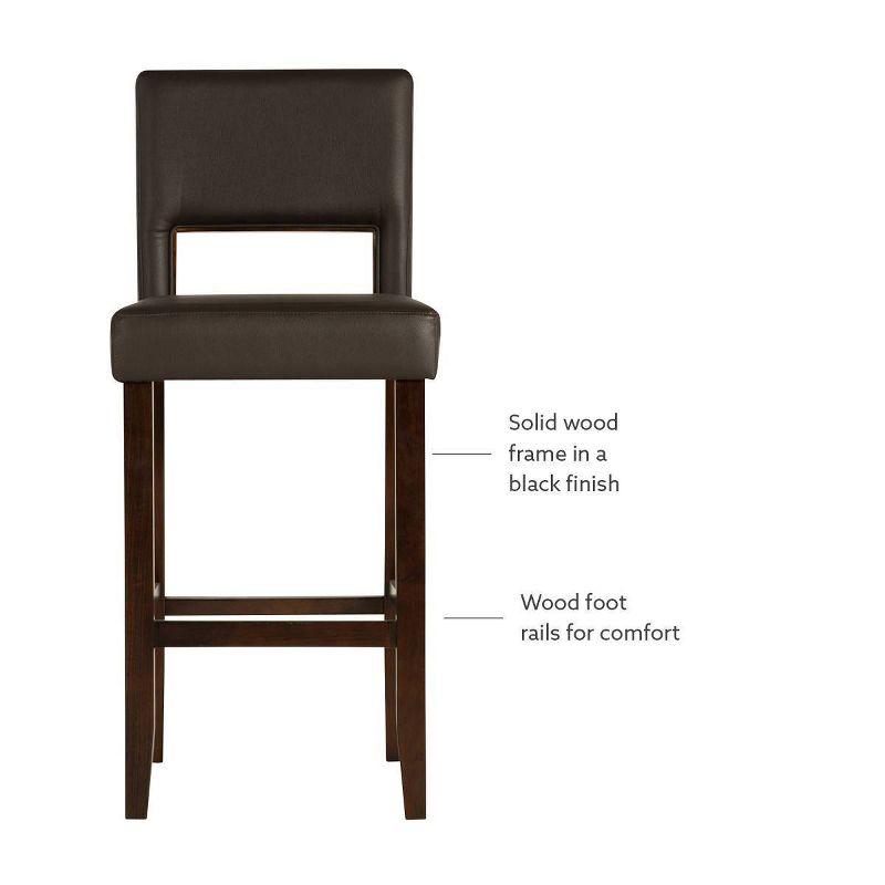 Linon 30" Vega Padded Back and Seat Faux Leather Barstool Hardwood/Espresso : Upholstered, Armless, Fixed Height