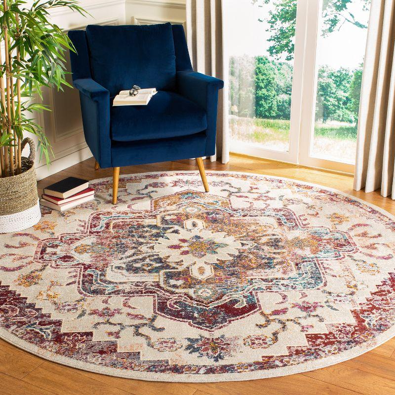 Handmade Light Blue and Burgundy Floral Round Synthetic Rug