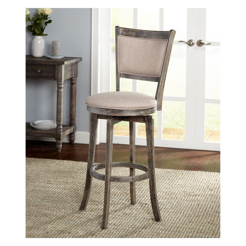 Weathered Gray 30-Inch Swivel Bar Stool with Upholstered Back