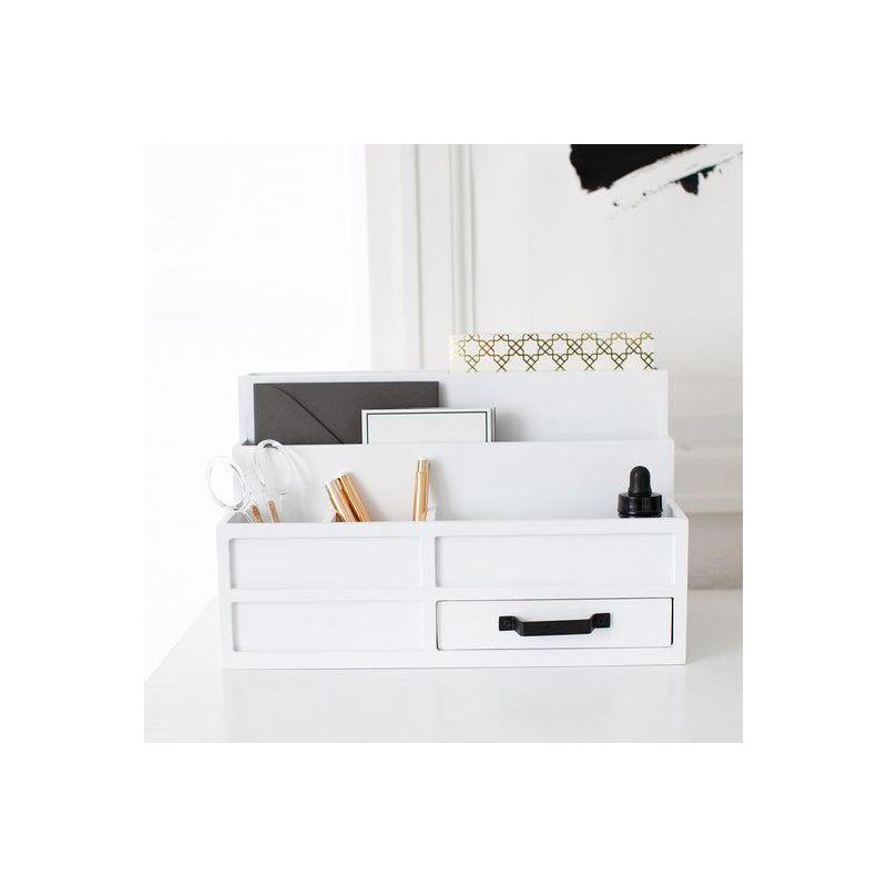 Blu Monaco White Desktop Organizer with Drawer - Paper Wood Bill & Mail Organizer for Office Desk, Countertop & Workspace Storage