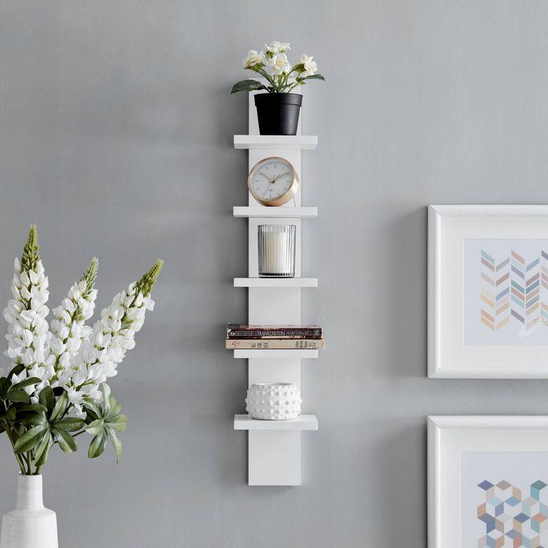 Danya B. 30" x 6" Slim Vertical Column Wall Shelf White: Laminated MDF, 5-Tier Storage, Includes Mounting Hardware