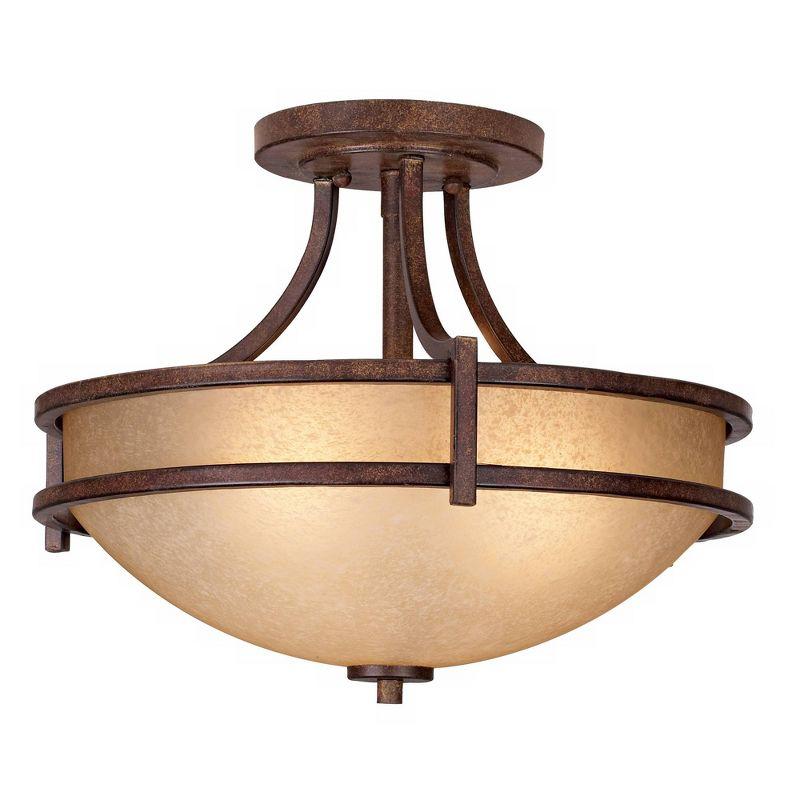 Franklin Iron Works Rustic Farmhouse Ceiling Light Semi Flush Mount Fixture Bronze 18" Wide Cream Scavo Glass Bowl Bedroom Kitchen