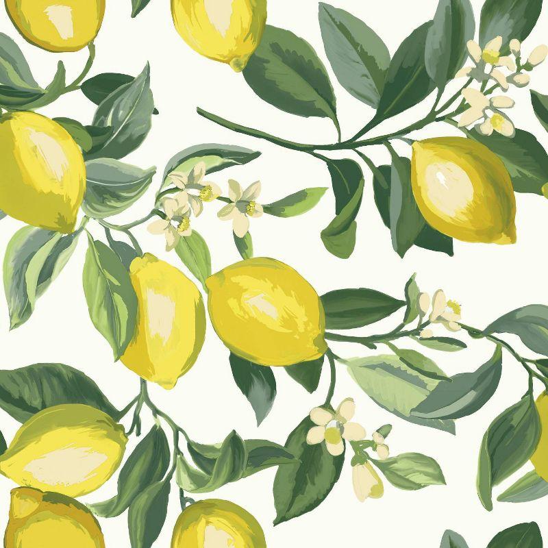 RoomMates Lemon Zest Peel and Stick Wallpaper Yellow/White: Removable Vinyl Botanical Fruit Pattern, Self-Adhesive, 28.2 Sq Ft Coverage