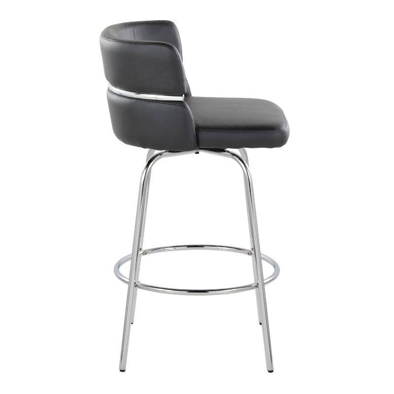 LumiSource Set of 2 Cinch-Claire Counter Height Barstools Chrome/Black: Swivel, Upholstered Velvet, Footrest