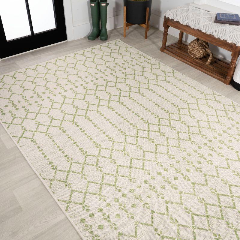 3' x 5' Ourika Moroccan Geometric Textured Weave Indoor/Outdoor Area Rug, Cream/Green - JONATHAN Y