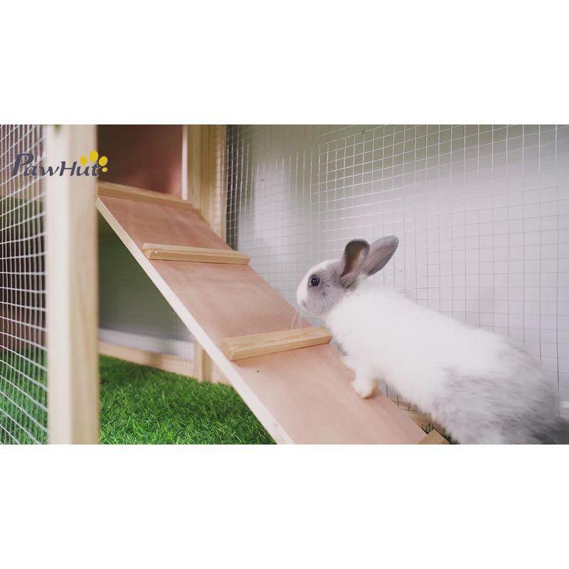 PawHut 83" Wooden Rabbit Hutch Large Bunny Hutch House with Double Run, Removable Tray and Waterproof Roof for Outdoor