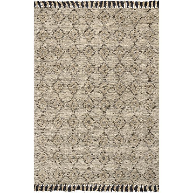 Handcrafted Beige Cotton Diamond Tassel Rug, 8' x 10'