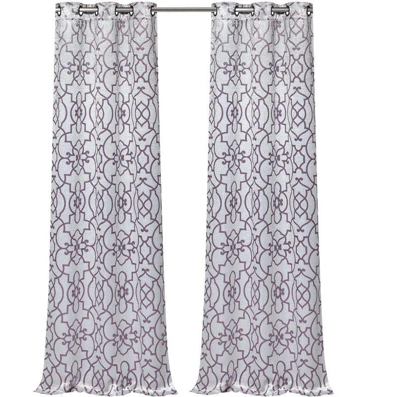 Kate Aurora 2 Piece Geo Sheen Palladian Grommet Top 88% Blackout Curtain Panels - 84 in. Long - Purple