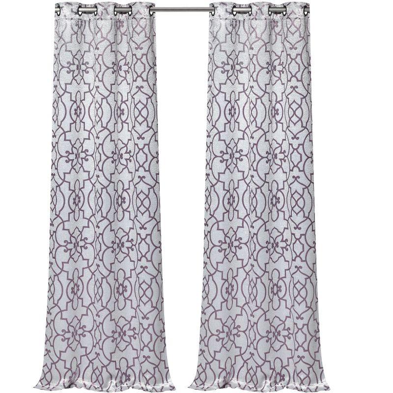 Purple Geometric Sheen Grommet Blackout Curtain Panels, 84 inches