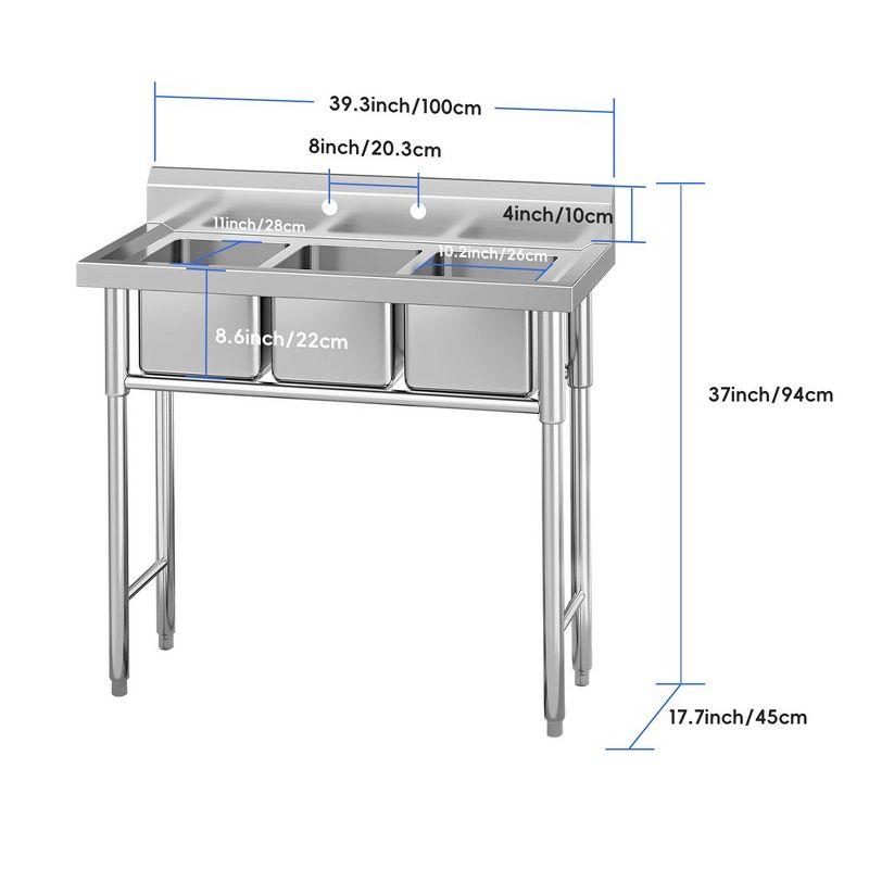 Stainless Steel 3-Compartment Commercial Utility Sink