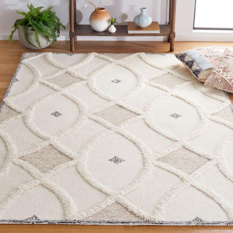 Ivory Hand-Tufted Shag Wool Area Rug 4' x 6'