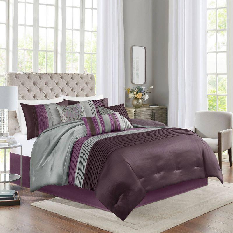 Amherst 7 Piece Striped and Pleated Comforter Set