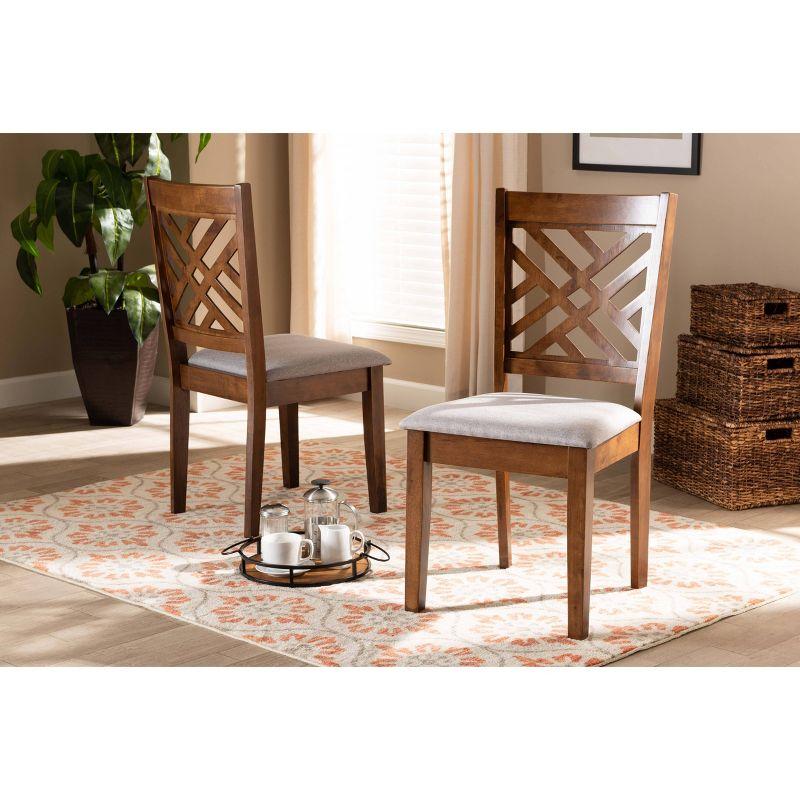 Caron Contemporary Grey Fabric and Walnut Wood Dining Chair Set