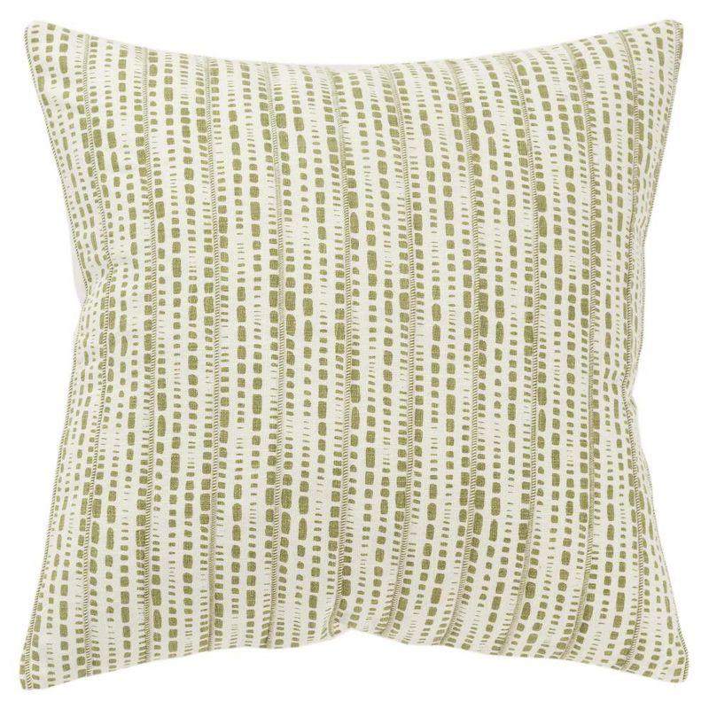 Ivory and Green Cotton Down Filled Pillow 20" x 20"