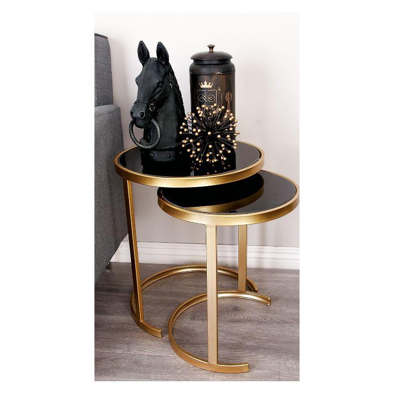 Elegant Gold Metal and Mirrored Glass Round Nesting Tables, Set of 3