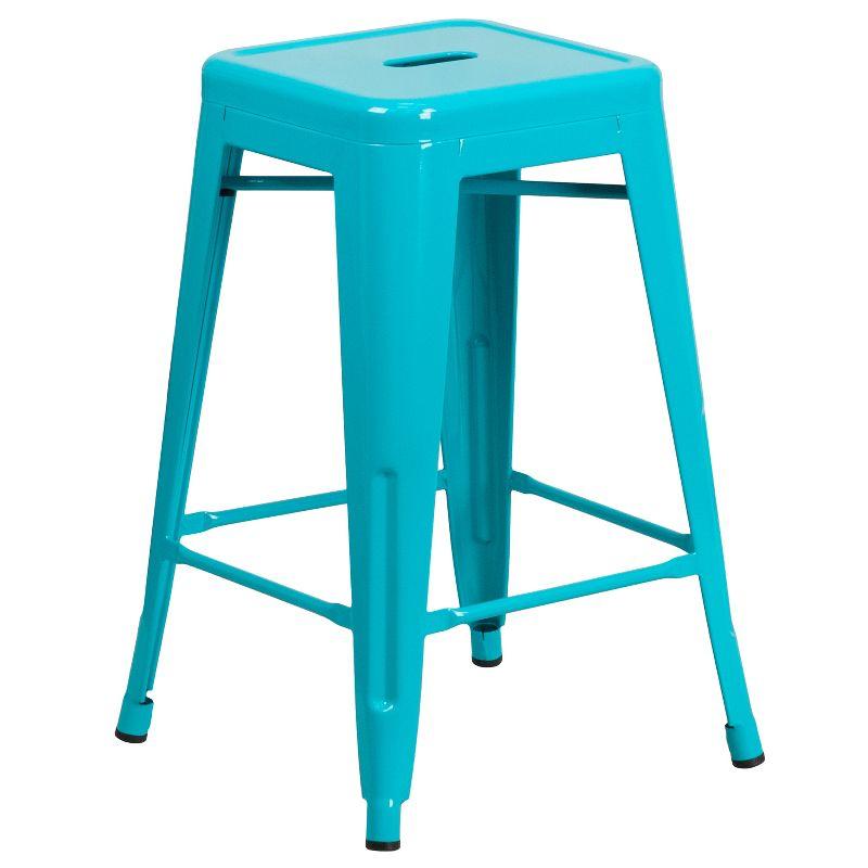 Crystal Teal-Blue 24" Stackable Metal Indoor-Outdoor Counter Stool