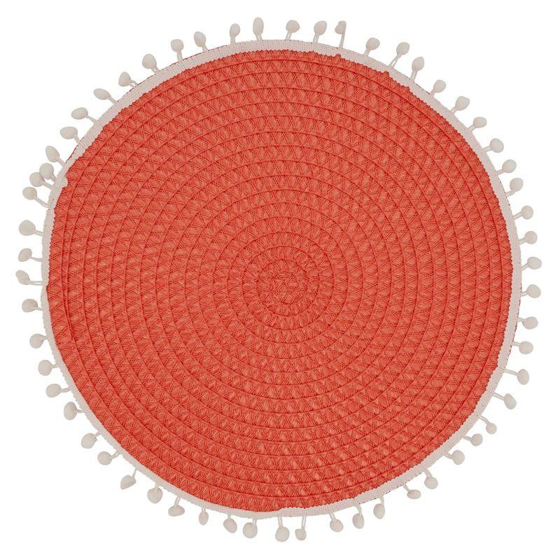 Persimmon Round Woven Pom Pom Edge Placemats Set