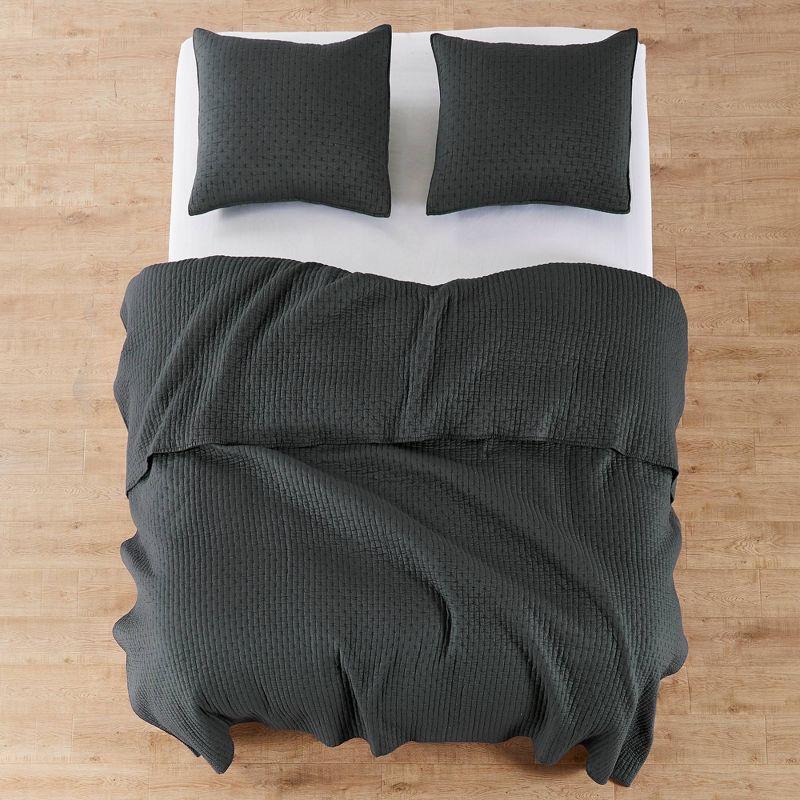 The Industrial Shop 3pc King Solid Quilt and Sham Bedding Set Dark Gray: Rustic Style, Cotton Weave, Lightweight
