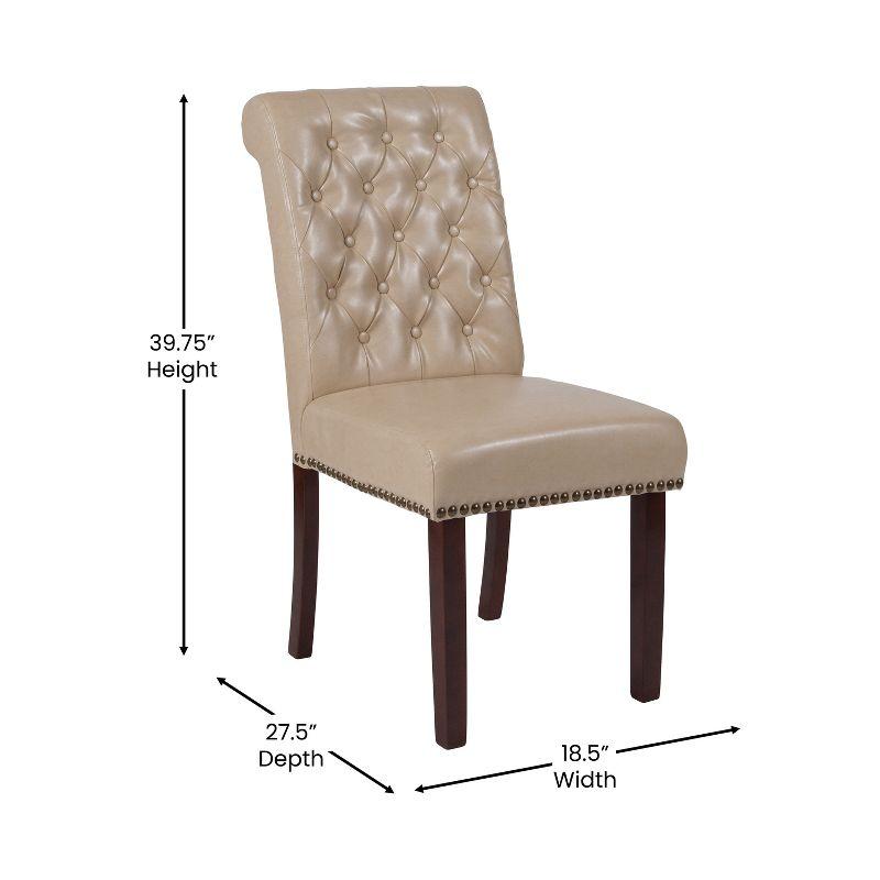 Flash Furniture HERCULES Series Beige LeatherSoft Parsons Chair with Rolled Back, Accent Nail Trim and Walnut Finish