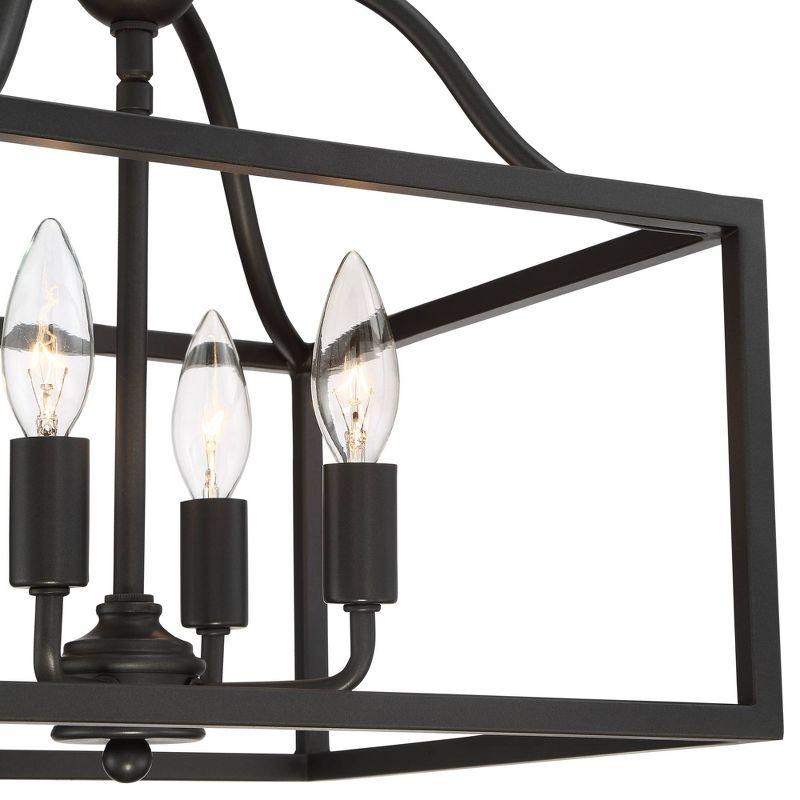 Franklin Iron Works Elle Rustic Industrial Ceiling Light Semi Flush Mount Fixture 13" Wide Black 4-Light Square Cage for Bedroom Living Room Kitchen