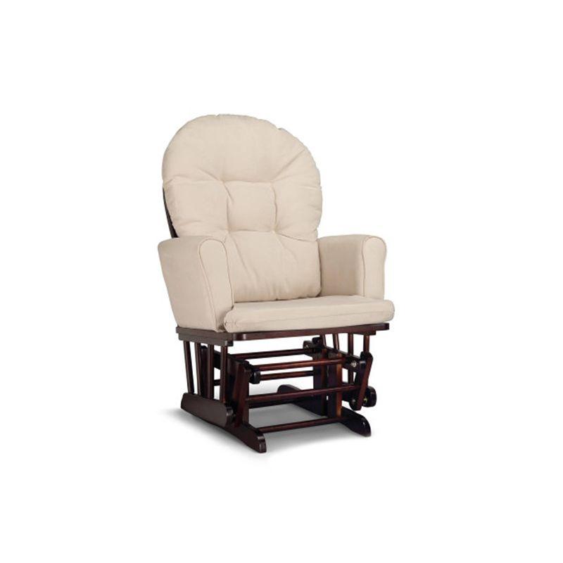 Beige and Espresso Semi-Upholstered Glider with Ottoman