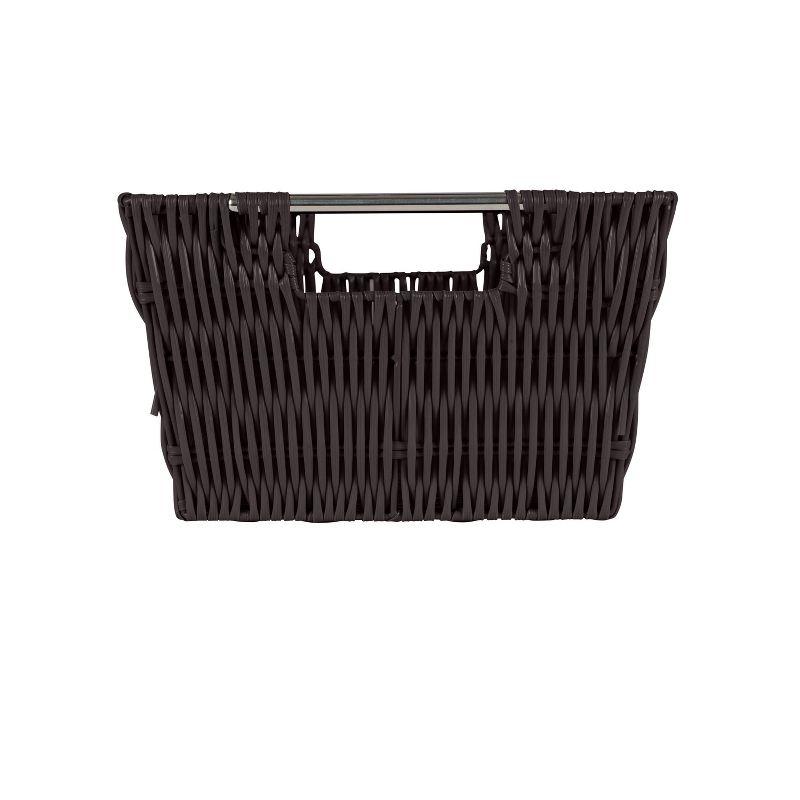 Chocolate Rattan Rectangular Storage Tote with Stainless Steel Handles