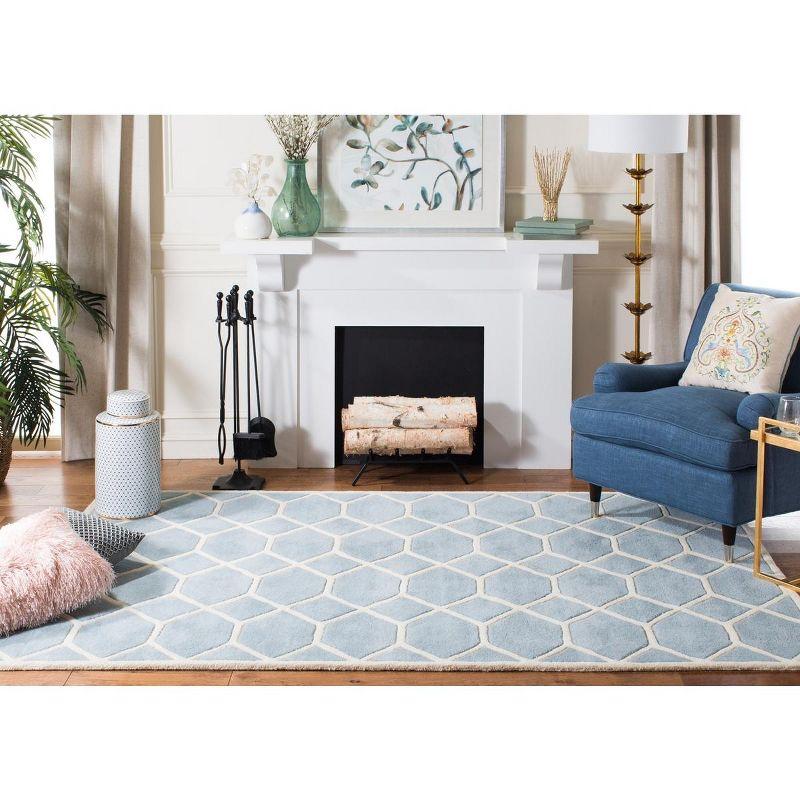 Blue and Ivory Geometric Hand-Tufted Wool Area Rug, 6' x 9'