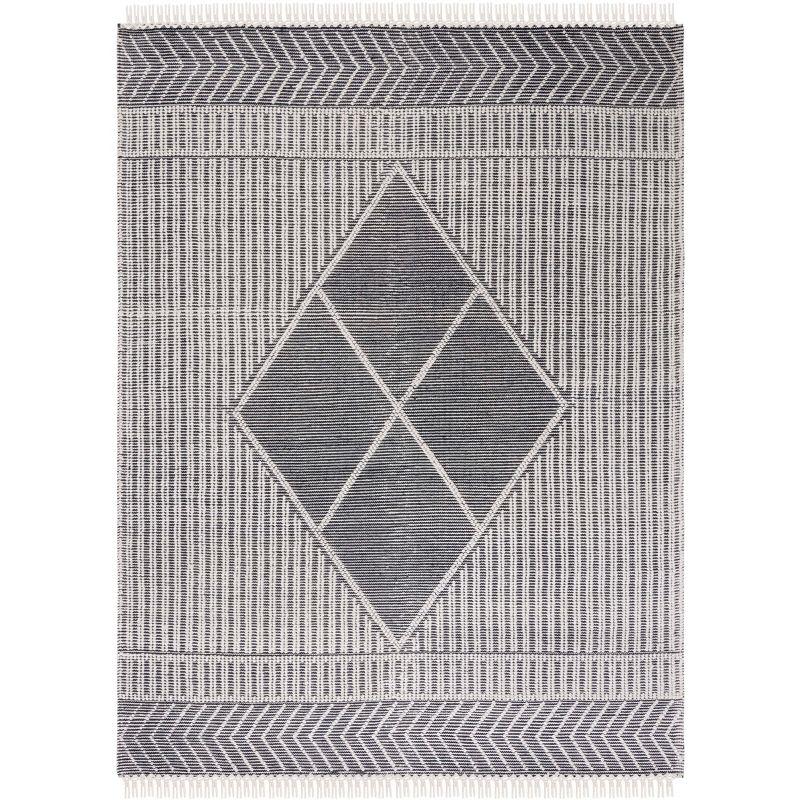 Handwoven Black and Ivory Wool 6' x 9' Area Rug