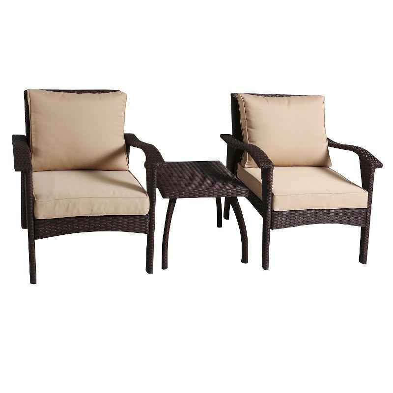 Honolulu 3pc Wicker Patio Chat Set with Cushions - Brown - Christopher Knight Home